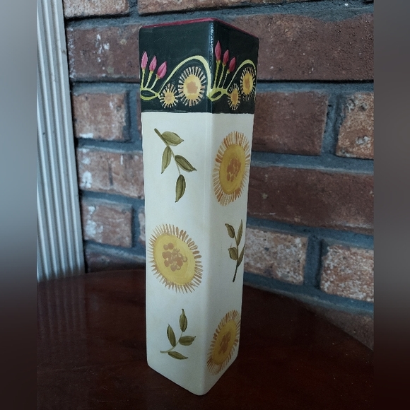 Fiasco Inc Peru Ceramic Rectangular Bud Vase Sun Flowers - Picture 1 of 8